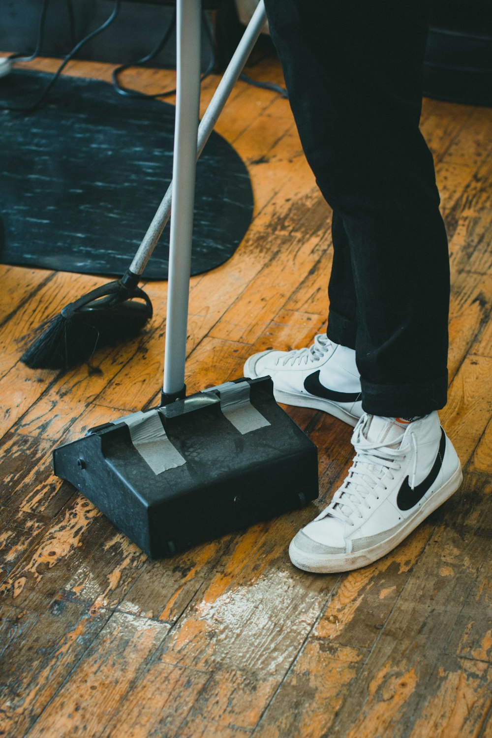 Floor polishing machine being used on a hard floor