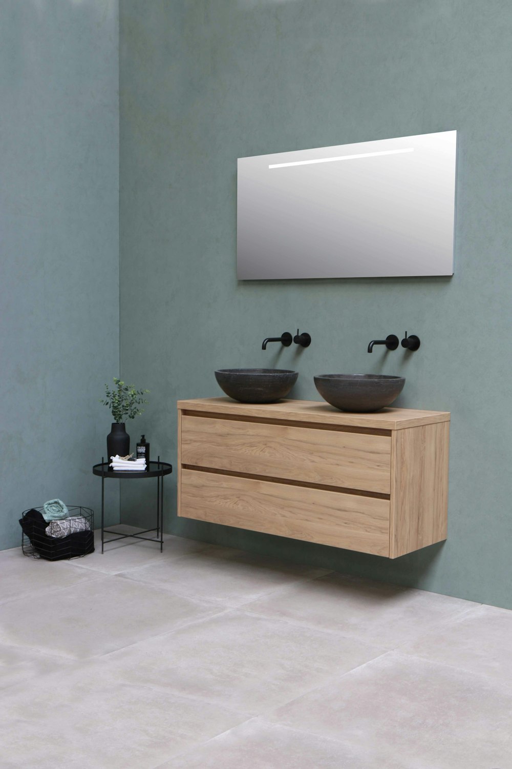 Spotless modern commercial restroom vanity